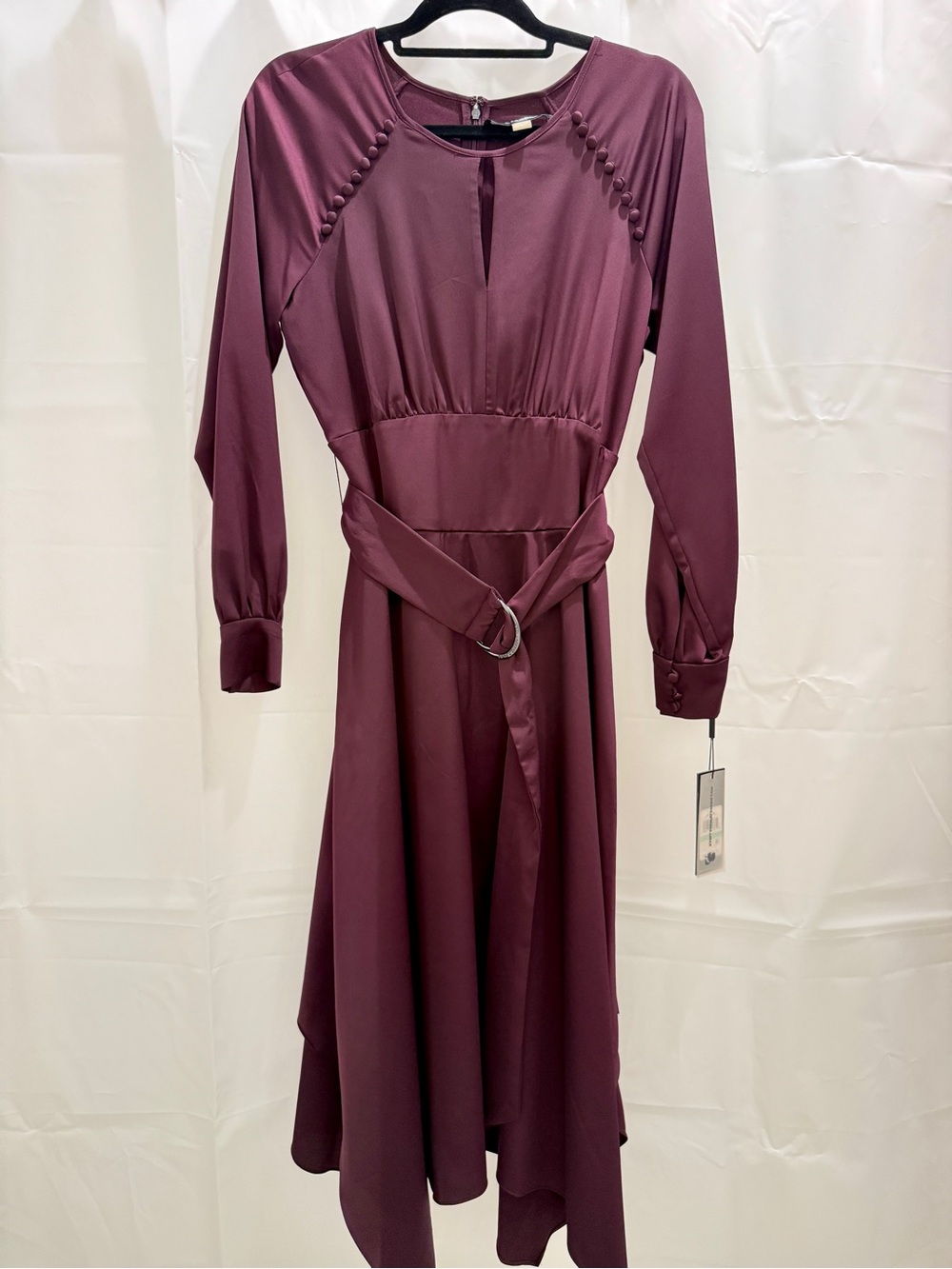 Karl Lagerfeld Plum Long-Sleeve Midi Dress with Belt